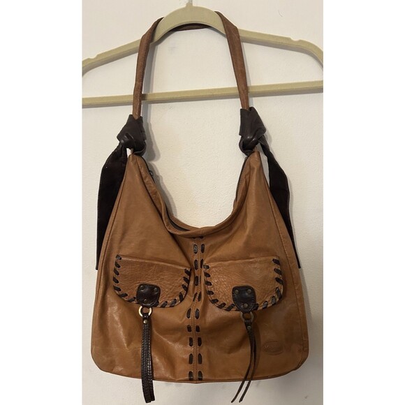 Vintage mesace hobo Style Leather Bag  Camel And Brown Boho Lightweight - Picture 1 of 12